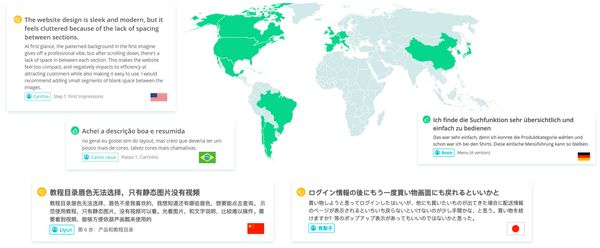 Examples of user verbatims in English, Brazilian Portuguese, German, Chinese and Japanese
